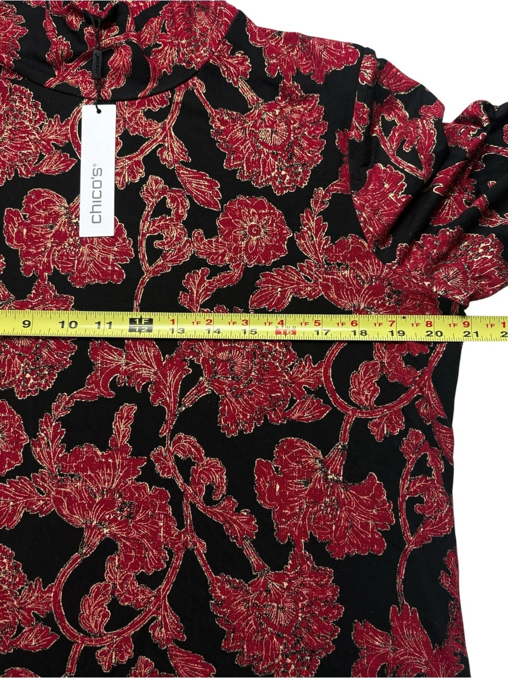 NWT Chico's 2 Touch Of Cool Carmine Red Floral Mock Neck Top US Size L - Picture 7 of 10